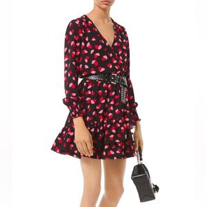 Michael Kors Black mini ruffled dress with Red Heart Pattern